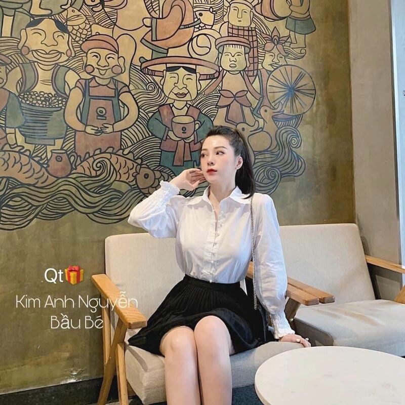 Áo sơ mi cổ đức khuy ngọc bo tay nhún