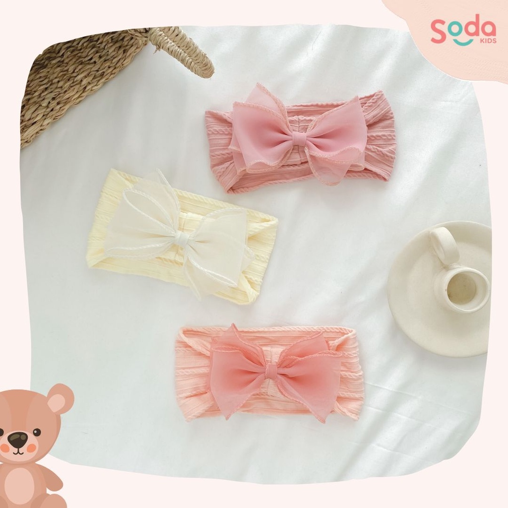 Băng đô thun gân nơ voan dành cho bé gái (Ảnh thật)