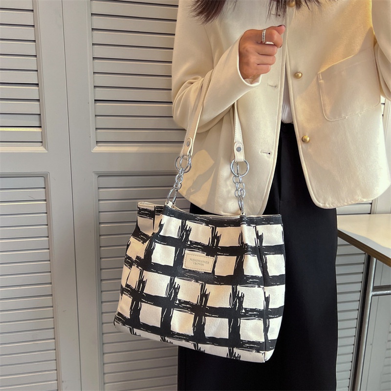 Túi Đeo Vai/Kẹp Nách Cỡ Lớn Họa Tiết Kẻ Sọc Màu Tương Phản Thời Trang Cho Nữ