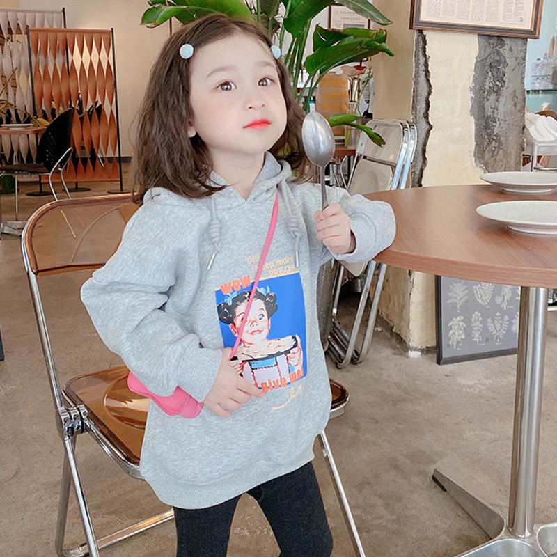 Áo hoodie dáng rộng họa tiết hoạt hình phong cách Hàn Quốc cho bé gái