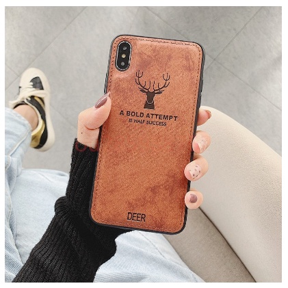 Ốp lưng giả da con hươu iphone X/XS Vãi TPU phối vải Da