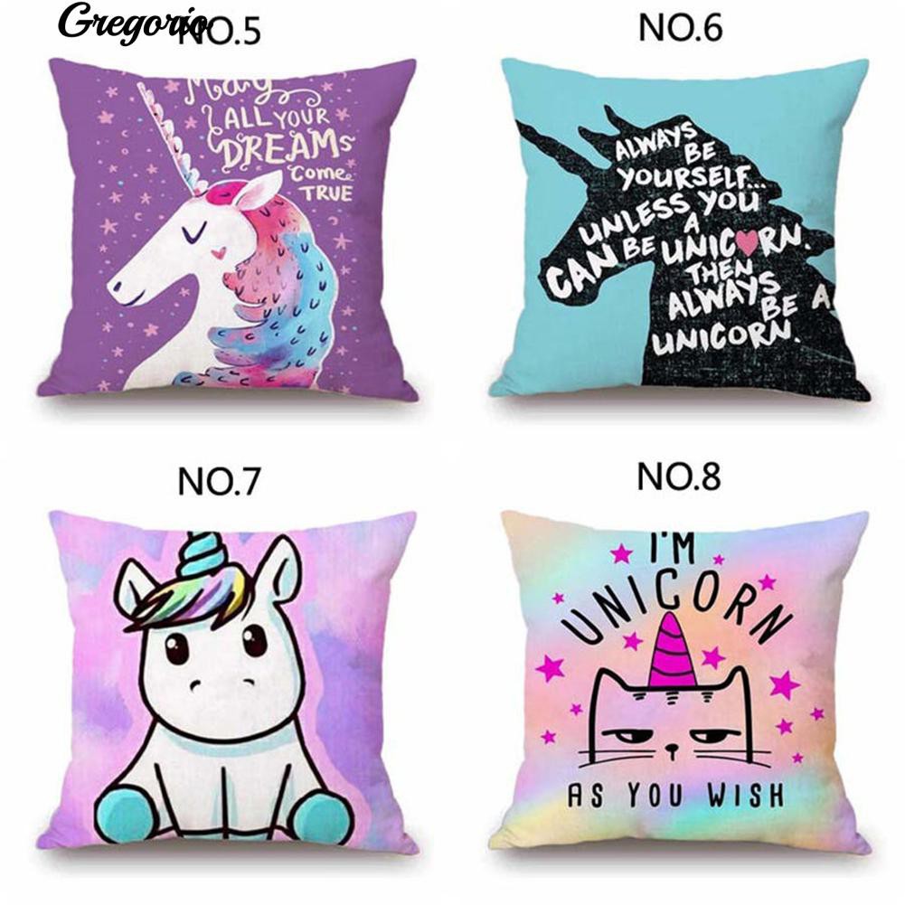 Gre Cartoon Unicorn Print Pillow Case Bed Sofa Waist Cushion Cover Car Decor