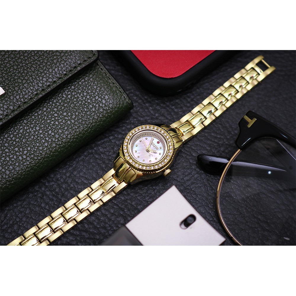 Đồng hồ nữ JS-055A Julius Hàn Quốc kính sapphire dây kim loại (vàng)