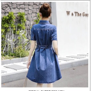 🔥[HOT] ĐẦM JEAN XOÈ CỔ SƠ MI EO THUN - DT643-140