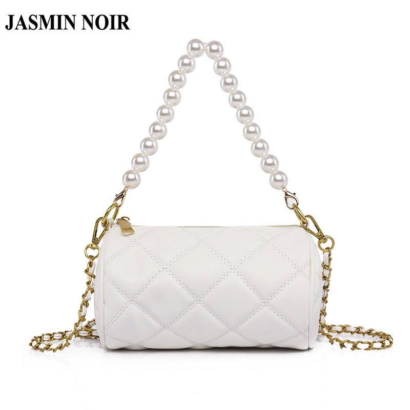 Túi Đeo Chéo  JASMIN NOIR Họa Tiết Caro Phối Dây Đeo Ngọc Trai Nhân Tạo Thời Trang Cho Nữ