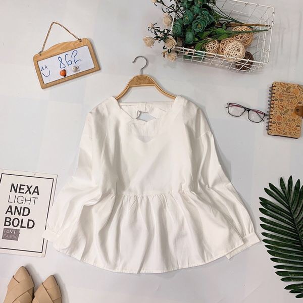 Áo babydoll trắng thắt nơ sau - Áo sơ mi nữ cách điệu thắt nơ sau