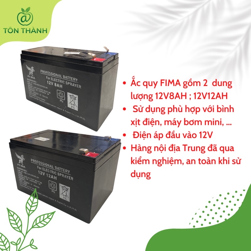 ẮC QUY 12V8AH 12V12AH FIMA DÙNG CHO BÌNH XỊT ĐIỆN, MÁY BƠM MINI, LOA KẸO KÉO