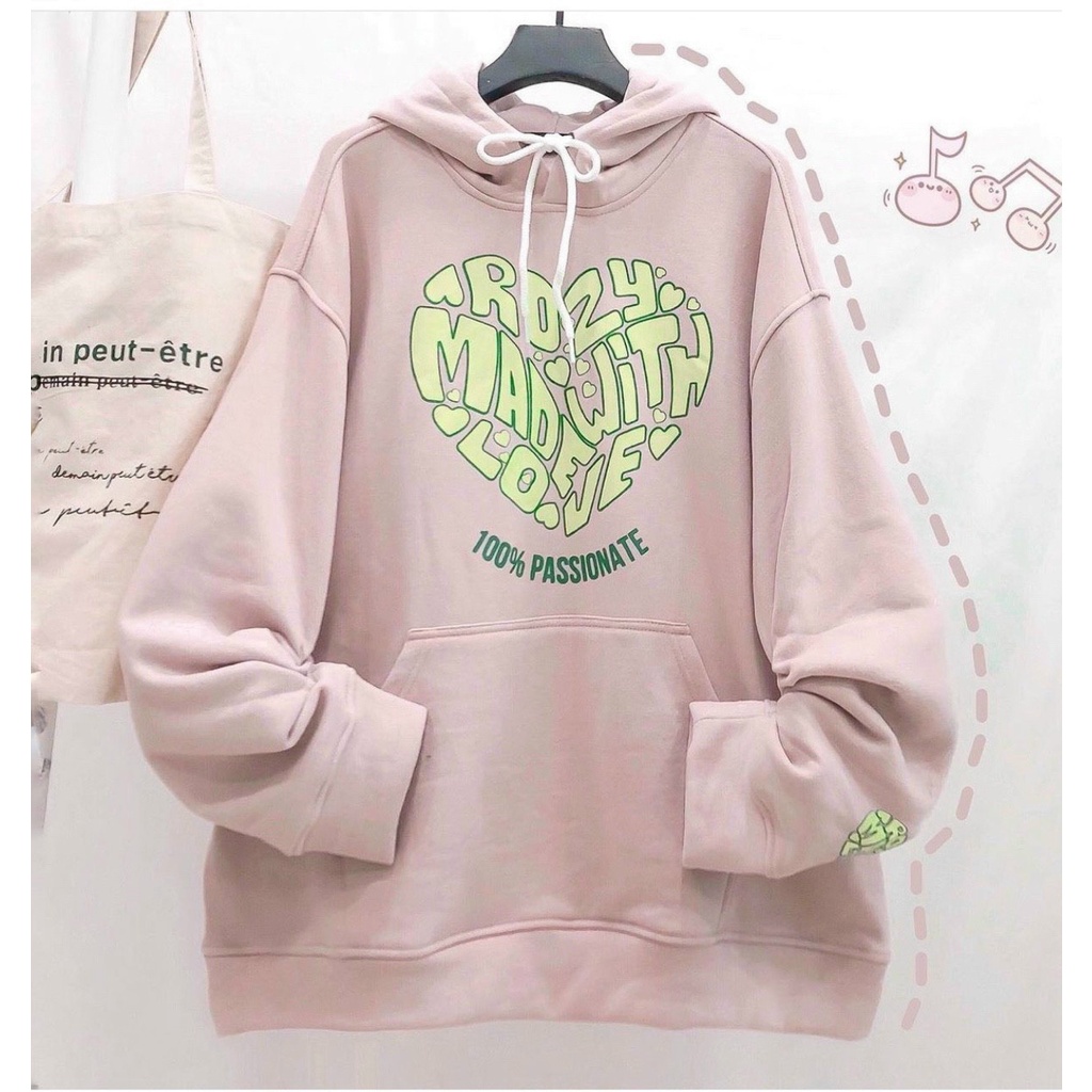 Áo Hoodie In Trái Tim From Rộng Nam Nữ - Hoodie Unisex Nỉ Ngoại Dày
