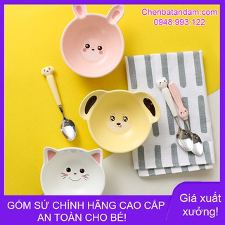Bát ăn dặm thỏ hồng, cún vàng, mèo trắng, sóc nâu
