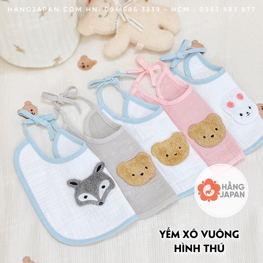 Khăn yếm vải xô sợi tre viền trắng họa tiết ngẫu nhiên siêu mềm mịn cho bé từ sơ sinh