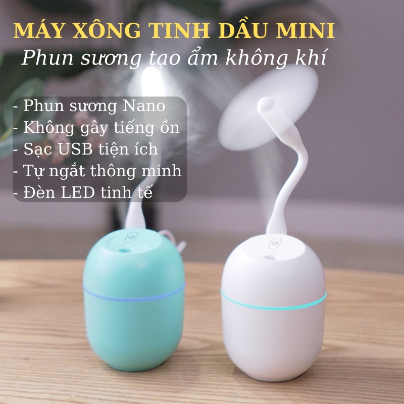 [Mới 2022] Máy Xông Tinh Dầu Mini - Phun Sương Tạo Độ Ẩm Không Khí - Khuếch Tán Tinh Dầu Xua Muỗi, Đuổi Côn Trùng