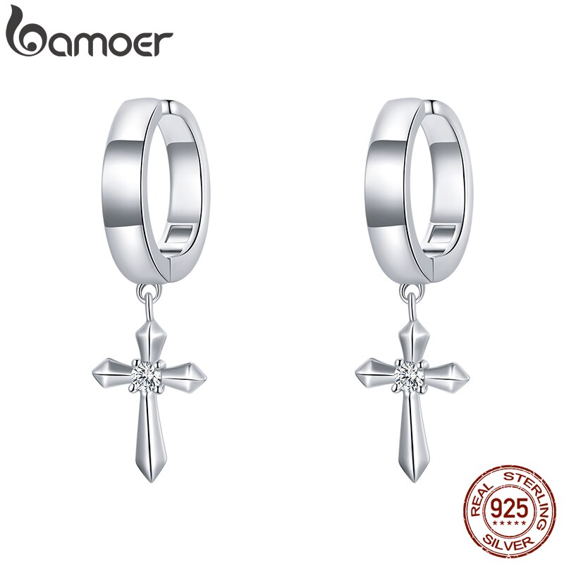 Bamoer Genuine Silver 925 Earrings  Unisex Punk Style Origanl Jewelry For Women & Girls Gifts SCE1033