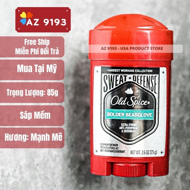 [Mua Tại Mỹ] Lăn Sáp Khử Mùi Old Spice Sweat Defense Hàng Mỹ - Hương Thơm Nam TÍnh, Chống Mồ Hôi, Giảm Vàng Áo- AZ 9193