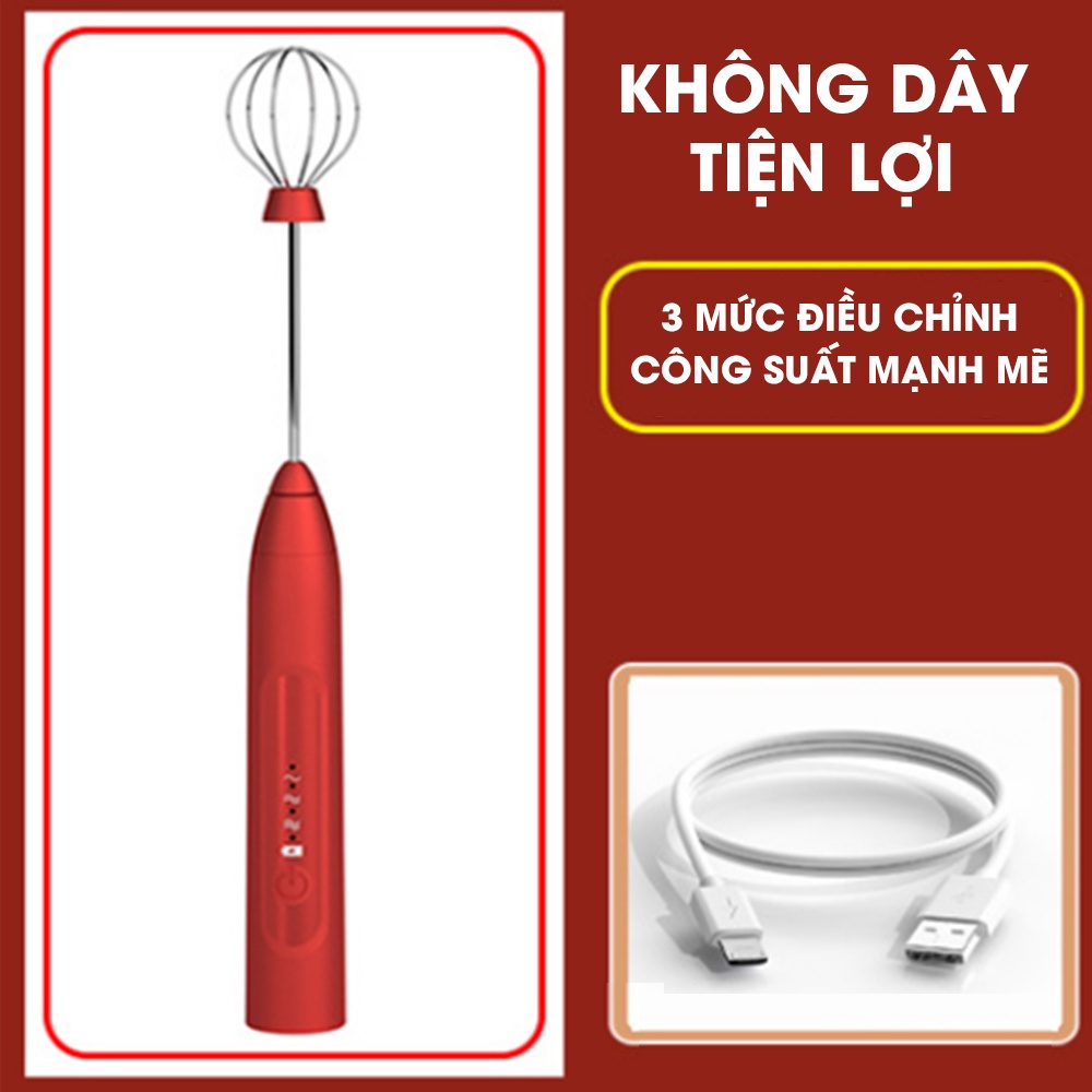 Máy đánh trứng mini cầm tay 3 chế độ sạc pin, Máy tạo bọt cà phê cao cấp