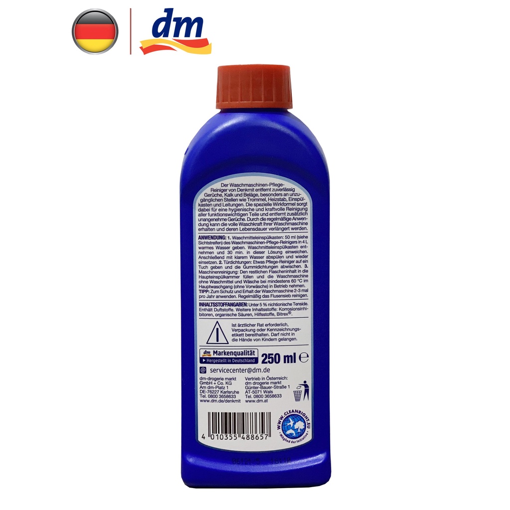Tẩy lồng máy giặt Denkmit Waschmaschinen pflege reiniger 3in1 làm sạch, khử mùi hôi, bảo trì chai 250ml - nhập khẩu Đức