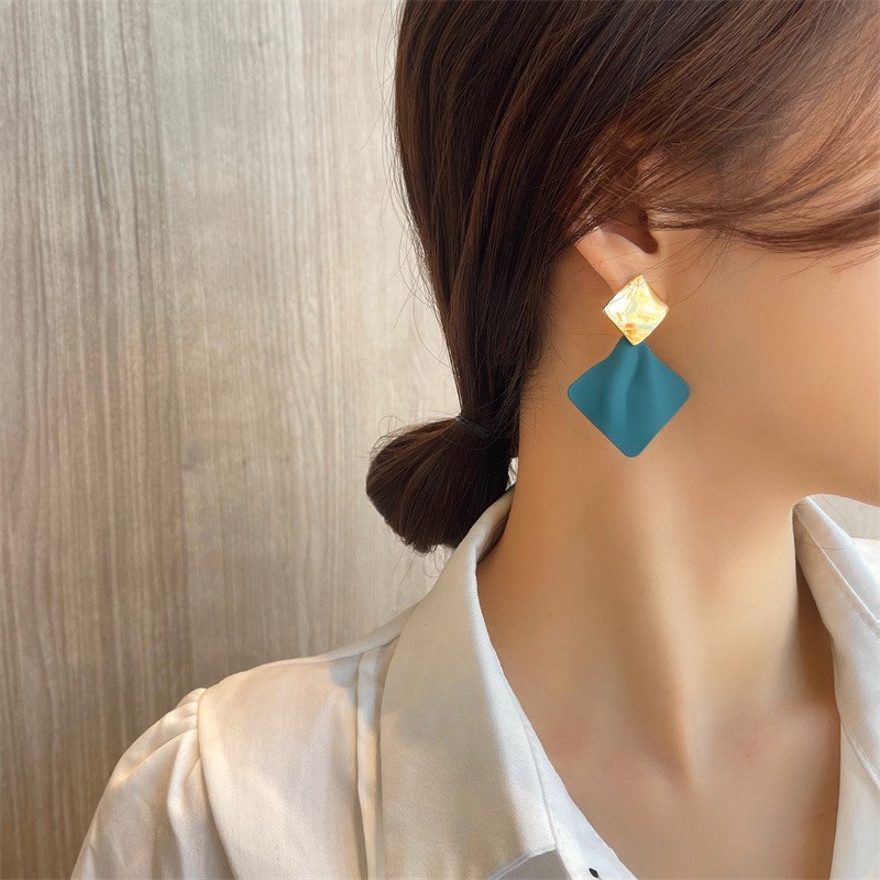 Khuyên tai hình học xanh mùa hè rực rỡ mạ bạc 925 K1093