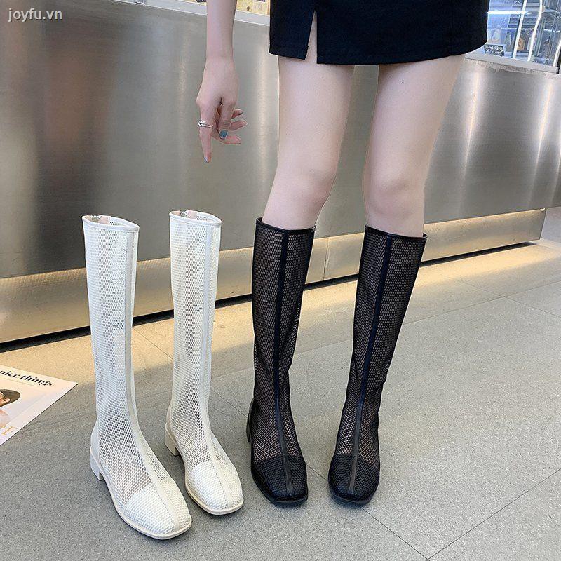 Women s 2021 Summer New Boots Thin Style Spring and Autumn High-Tube Martin Hollow Mesh Net Ankle