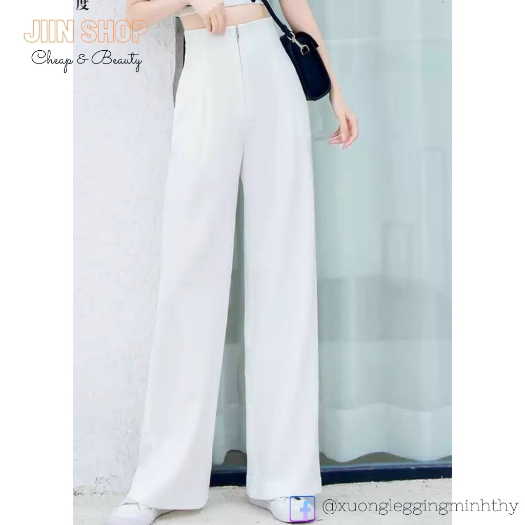 Quần suông cạp cao, ống rộng khóa trước giúp che bụng, tôn dáng by Jiin shop | BigBuy360 - bigbuy360.vn