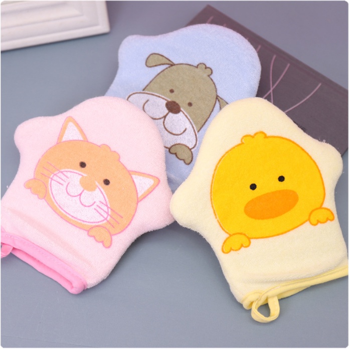 Găng Tay Tắm Cho Bé, Gang Tay Cotton Mềm Mại In Hình Hoạt Hình Cho Bé