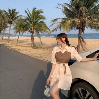 Set Đầm Sơ Mi Trơn Màu + Áo Ngoài Xinh Xắn Phong Cách Hàn Quốc Dành Cho Nữ