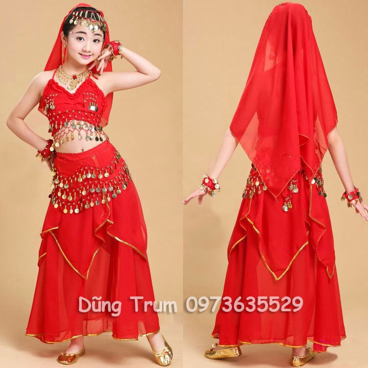 Trang phục múa Ấn độ trẻ em, váy Ấn Độ múa biểu diễn