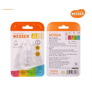 (Vỉ 2 núm) NÚM VÚ  WESSER CỔ HẸP SIZE S, M, L, +