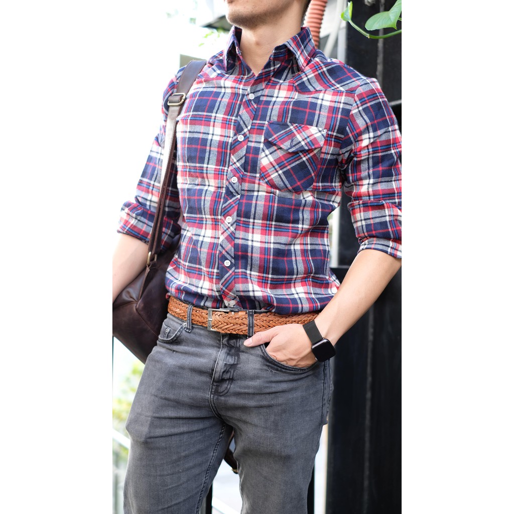 Áo sơ mi dạ kẻ cotton cực chất đường may tỉ mỉ tinh tế thiết kế hiện đại trẻ trung