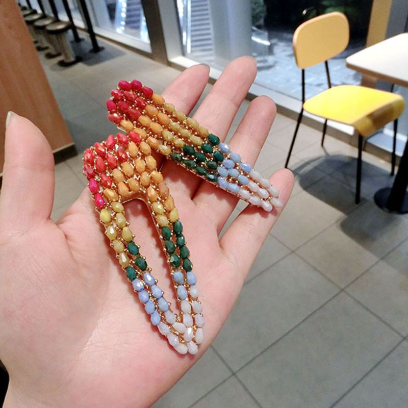 Flgo Kẹp Tóc Đính Hạt Hình Tam Giác Màu Cầu Vồng Phong Cách Hàn Quốc Cho Nữ Je