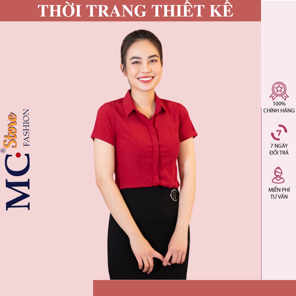 Áo Sơ Mi Nữ Ngắn Tay Đẹp Mc Fashion, Kiểu Công Sở, Dáng Chiết Eo, Màu Xanh Than A208, Hồng, Tím, Đỏ, Đen