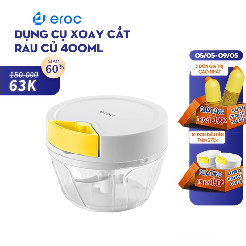 Dụng Cụ Xay Cắt Rau Củ Quả 3 Lưỡi Dao Hàng Cao Cấp 400ml Quick Chopper Eroc V-KT-40-PC01 - Hàng Chính Hãng Eroc