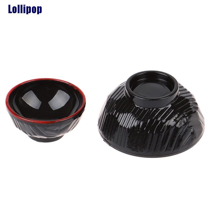 Set 4 mô hình bát bằng nhựa màu đen trang trí nhà búp bê tỉ lệ 1:12