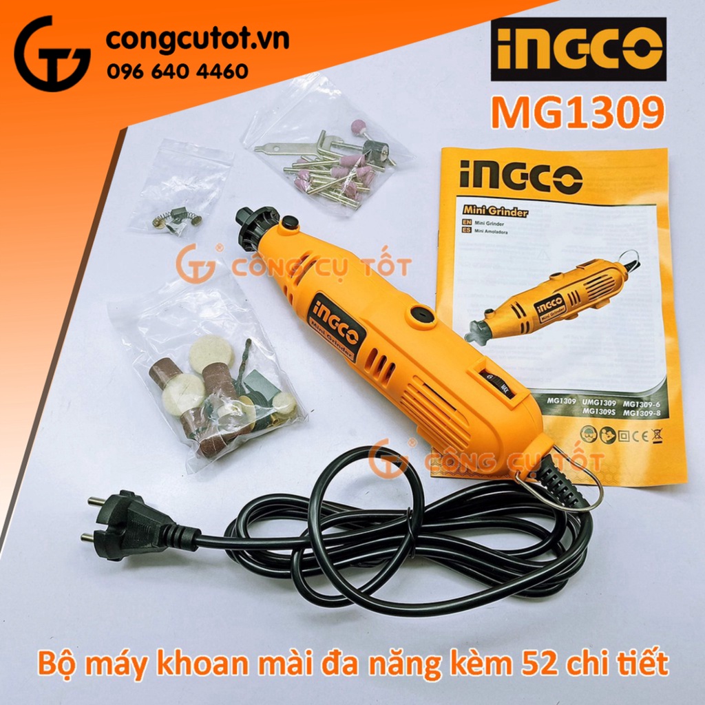 Bộ máy khoan mài đa năng cốt 3.2ly 130W INGCO MG1309 và 52 phụ kiện