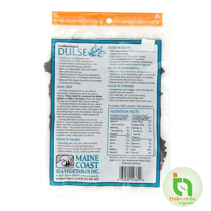 Tảo biển hữu cơ Đại Tây Dương Dulse 56g
