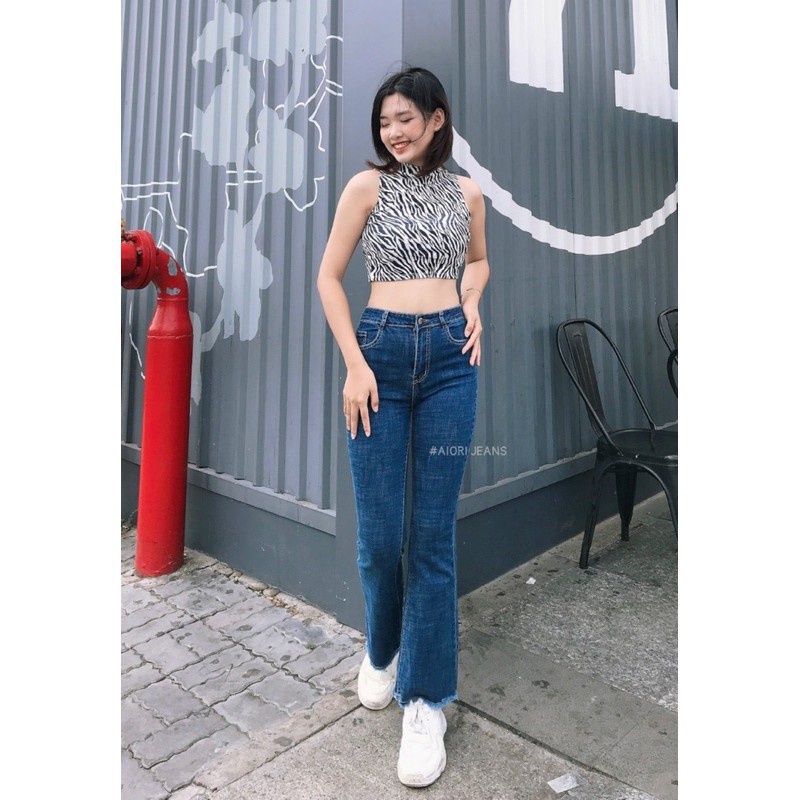Quần Jean Nữ Aiori Ống Loe Lưng Cao Bò Bass Trơn Dáng Dài Vải Co Giãn Tốt Mềm Mịn Thời Trang Hàn Quốc_Mã A112