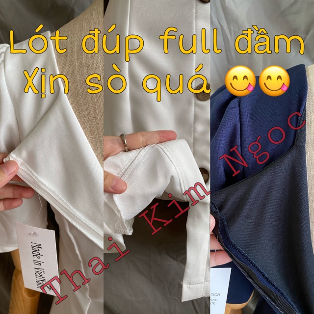 Đầm cổ vuông 6 nút gỗ