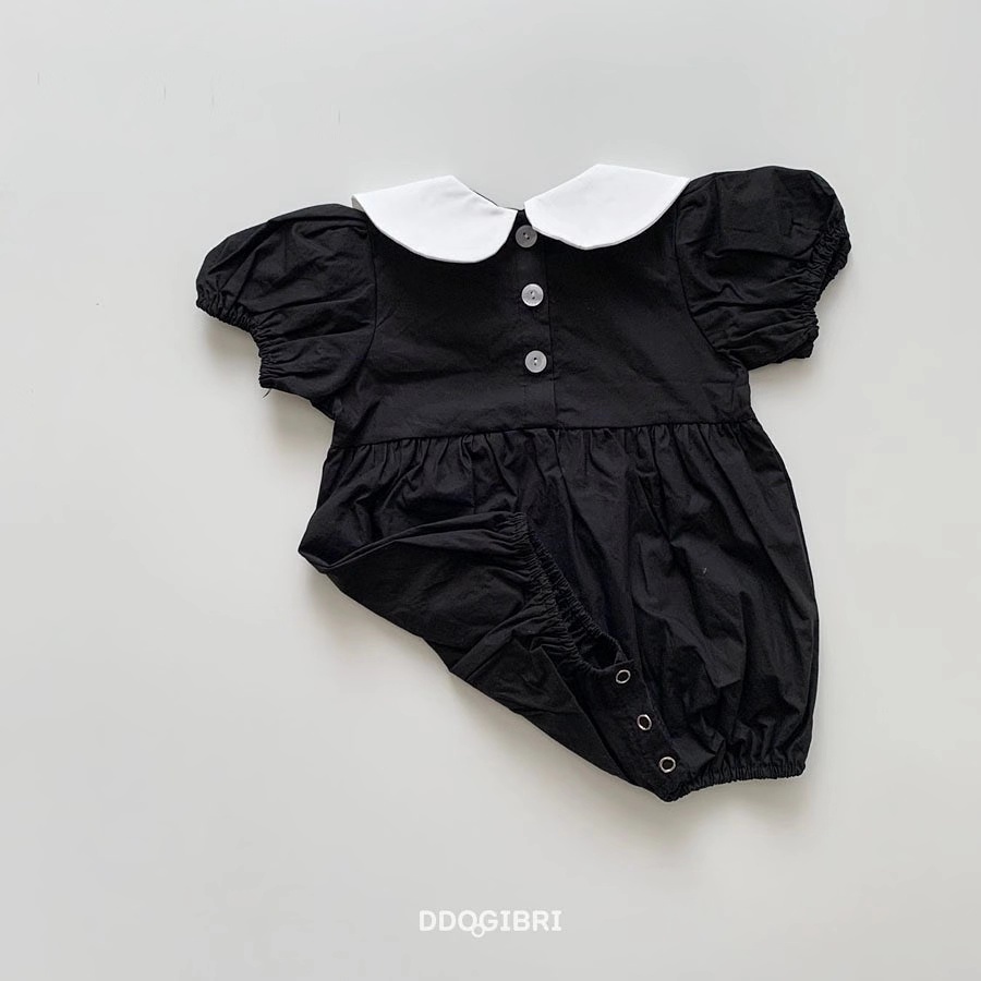 Bộ Áo Liền Quần Tay Ngắn Cổ Búp Bê Màu Đen Thời Trang Mùa Hè Cho Bé Gái 0-2 Tuổi