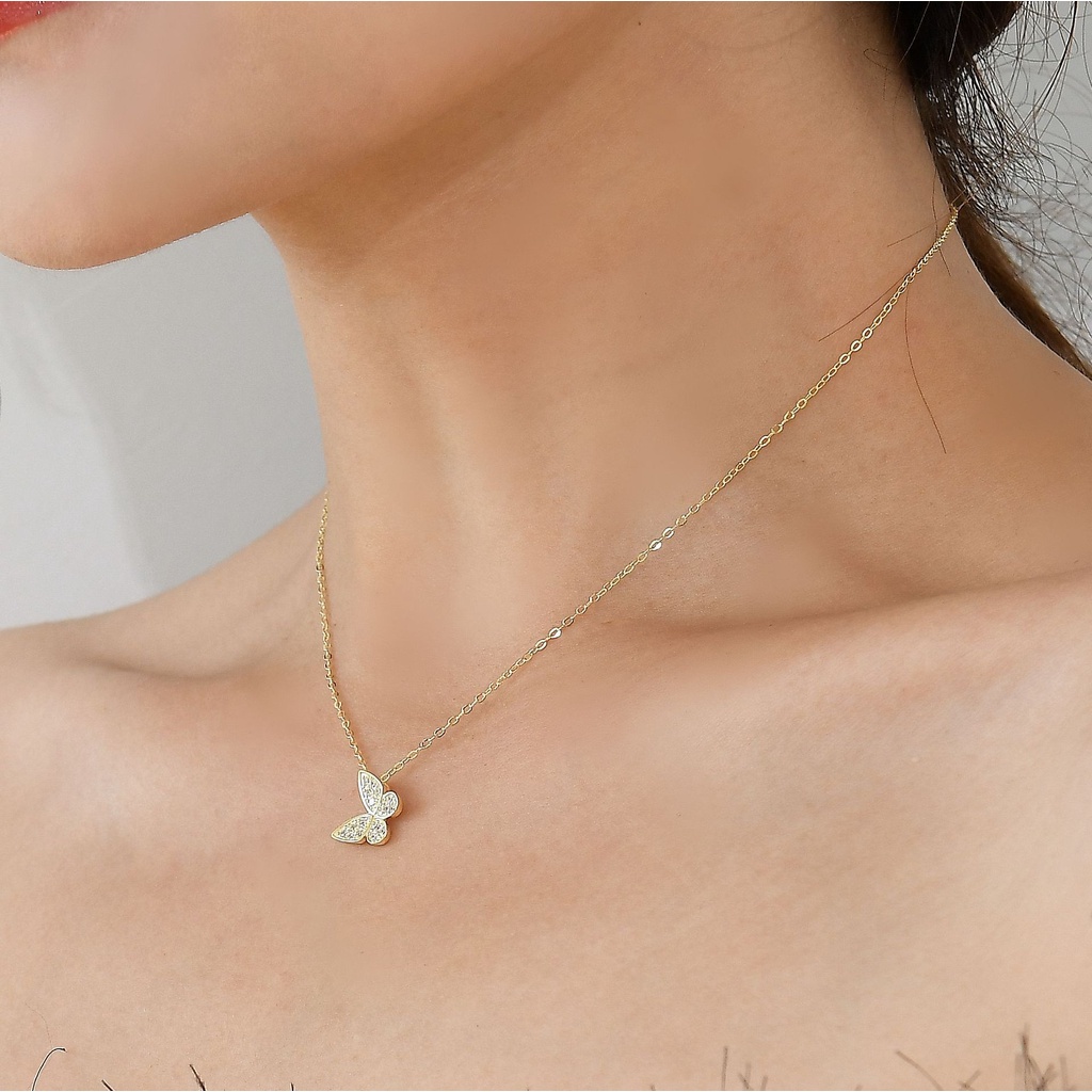 Vòng cổ Mạ Vàng 18k Mặt Hình Bướm Đính Đá Zircon Thời Trang Cho Nữ