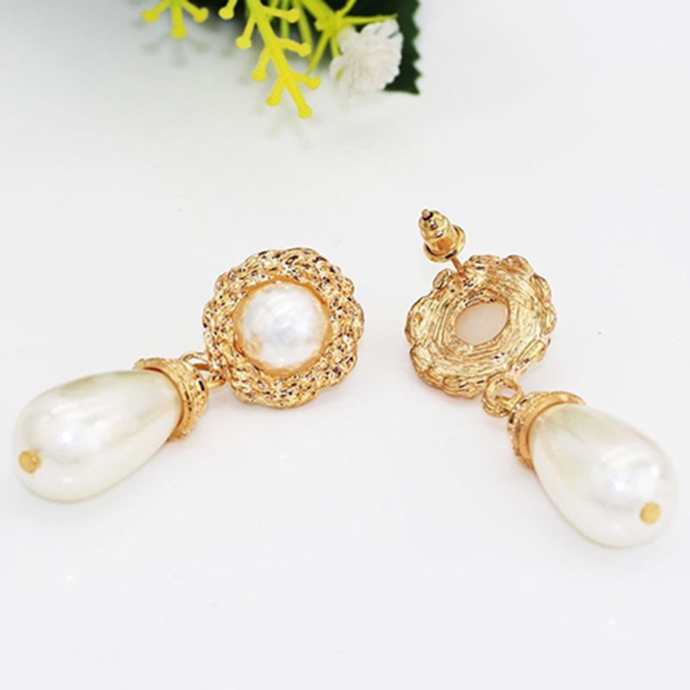 Đôi bông tai hình giọt nước đính ngọc trai phong cách sang trọng cho nữ