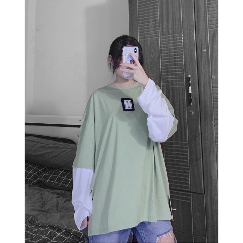Áo thun tay dài form rộng phối tay NEE ulzzang (ẢNH THẬT)