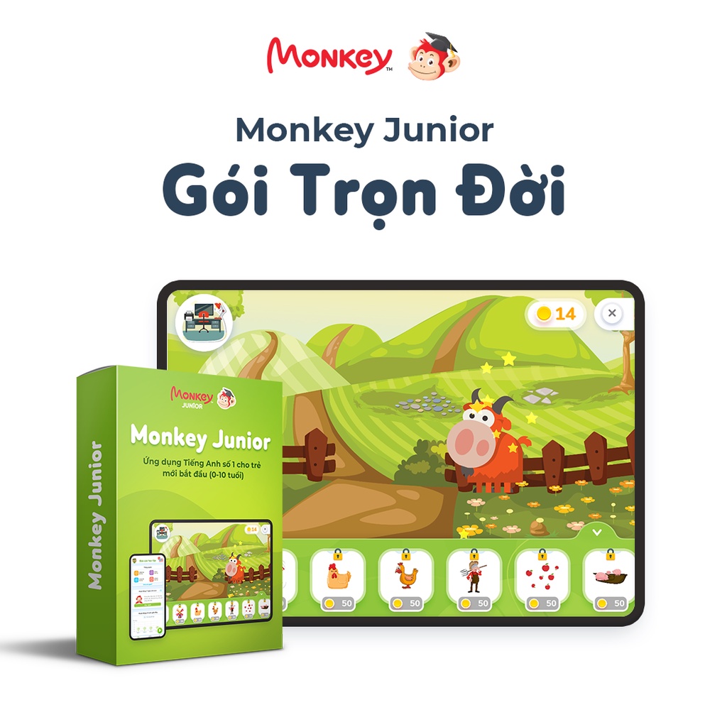 Phần Mềm Tiếng Anh Cho Bé MONKEY JUNIOR - Thành Thạo Từ Vựng, Phát Âm Chuẩn Anh Mỹ (Trọn Đời, 1 Năm, 6 Tháng)