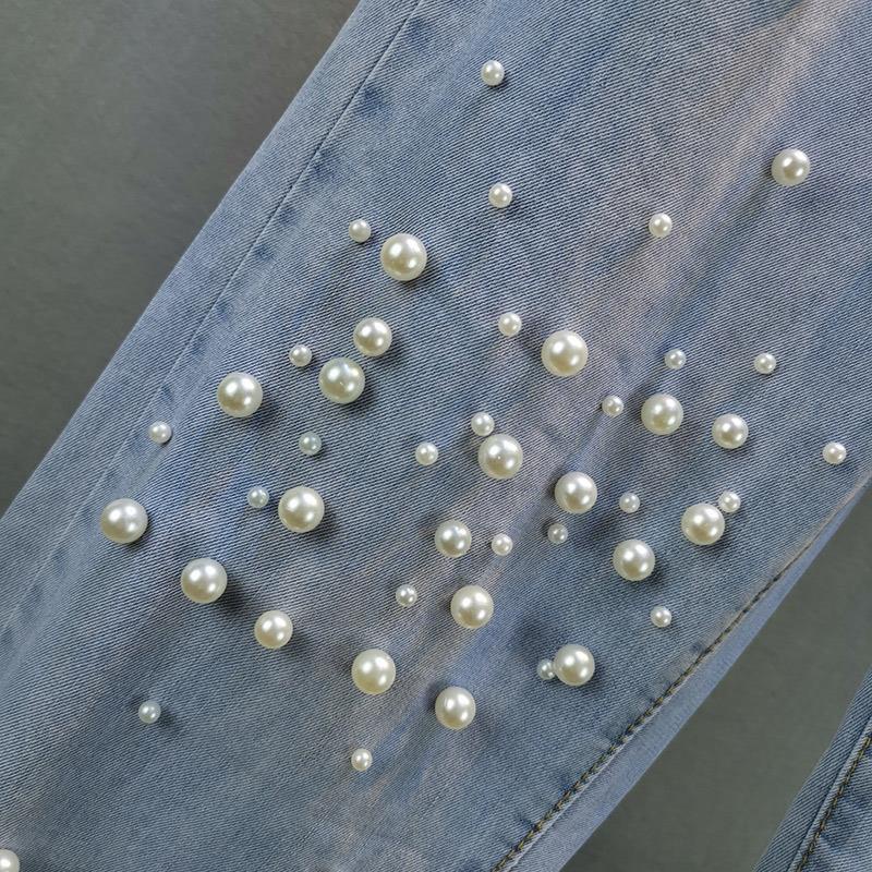 Jeans Women's Fashion 2022 Spring / Summer New European ins loose, skinny, tight waist nails, beads and Harlan trousers
