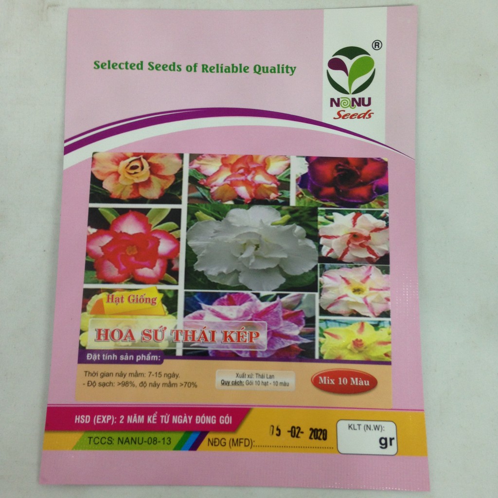 Gói 10 hạt giống hoa sứ Thái kép mix đủ 10 màu