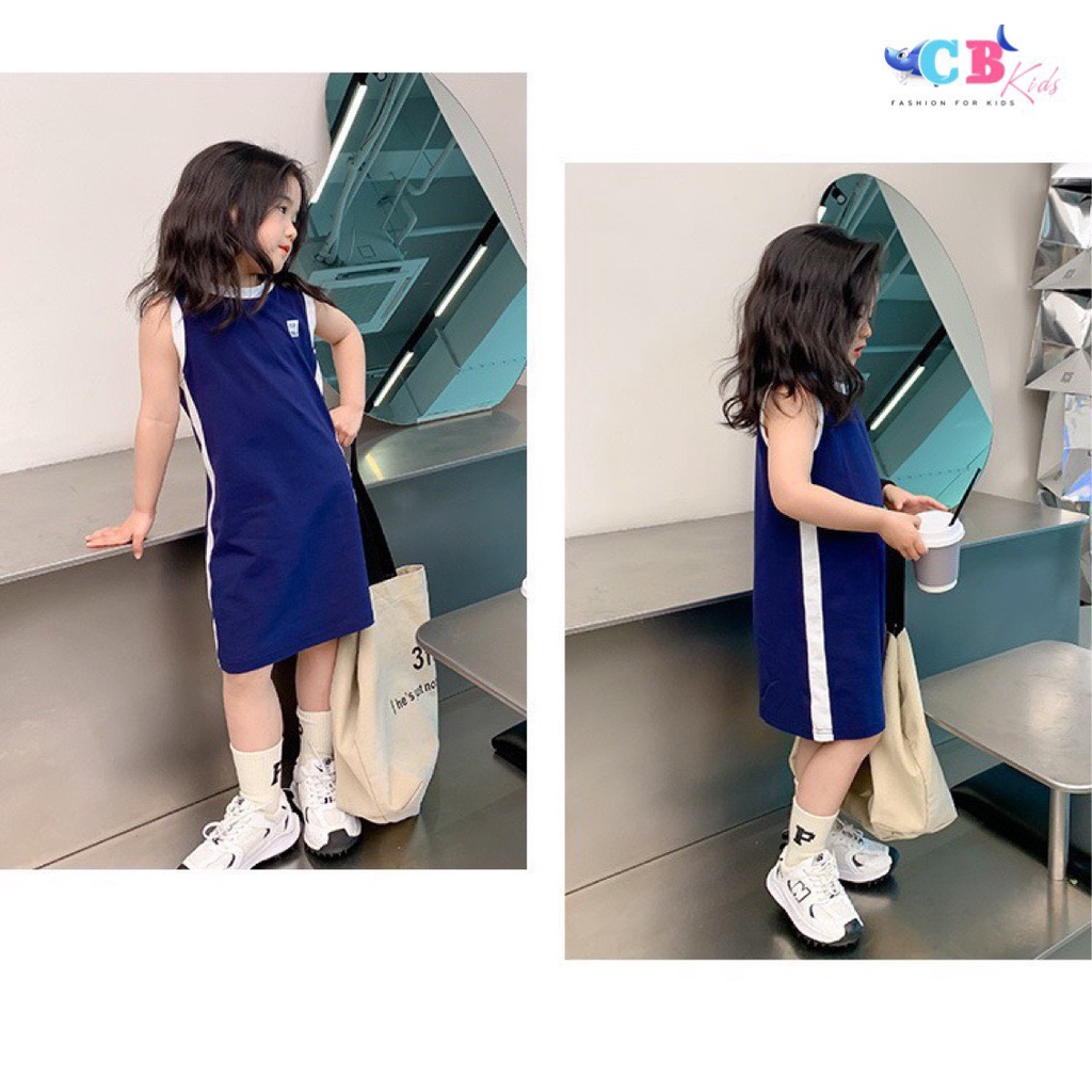 Váy ba lỗ bé gái, váy sát nách dáng xuông phối viền thể thao khỏe khoắn NaMu cho bé