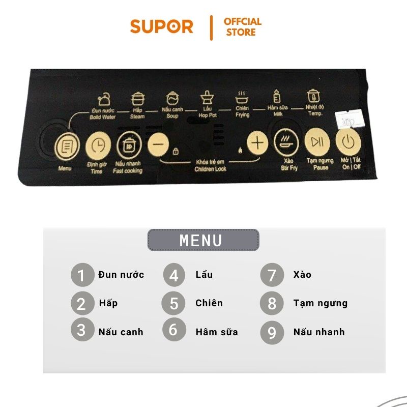 Bếp điện từ cảm ứng mặt sứ pha lê Supor SDHCB11TVN 09 chức năng bảo hành 12 tháng chính hãng
