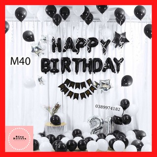 Trang trí sinh nhật cho người lớn 🍓TẶNG BÓNG SỐ TUỔI🍓 Set bóng trang trí sinh nhật người lớn tông màu trắng đen