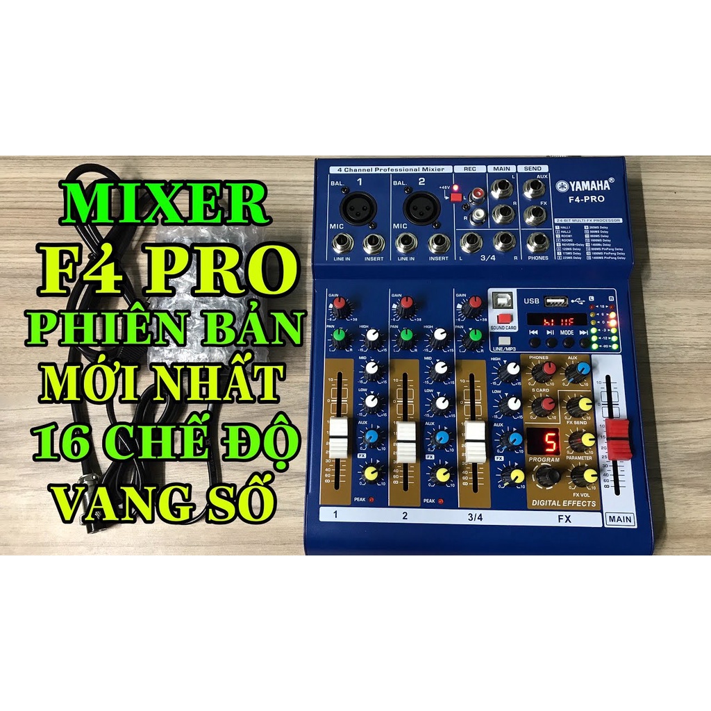 COMBO Bàn Trộn Mixer Yamaha F4 Pro+ 2 Micro Không Dây Đa Năng Max 56, Tích Hợp Vang Số 16 Chế Độ Vang, Âm Thanh Đỉnh Cao