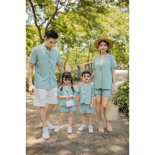 Hàng thiết kế - đồ đôi mẹ bé , đồ đôi gia đình - m16 xanh