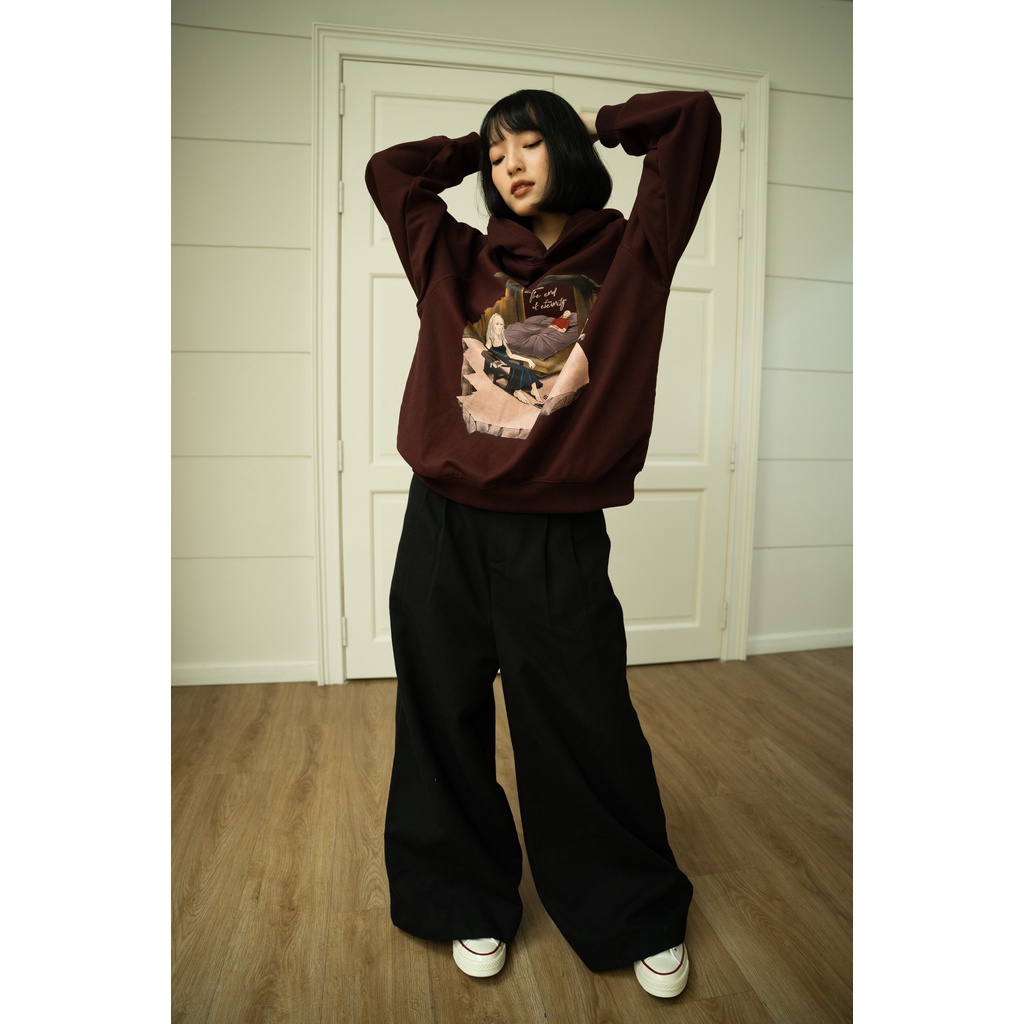 Áo khoác hoodie Ross Studio  chất liệu nỉ có mũ tay dài màu đỏ đô  - HOODIE SAD - ROSS STUDIO