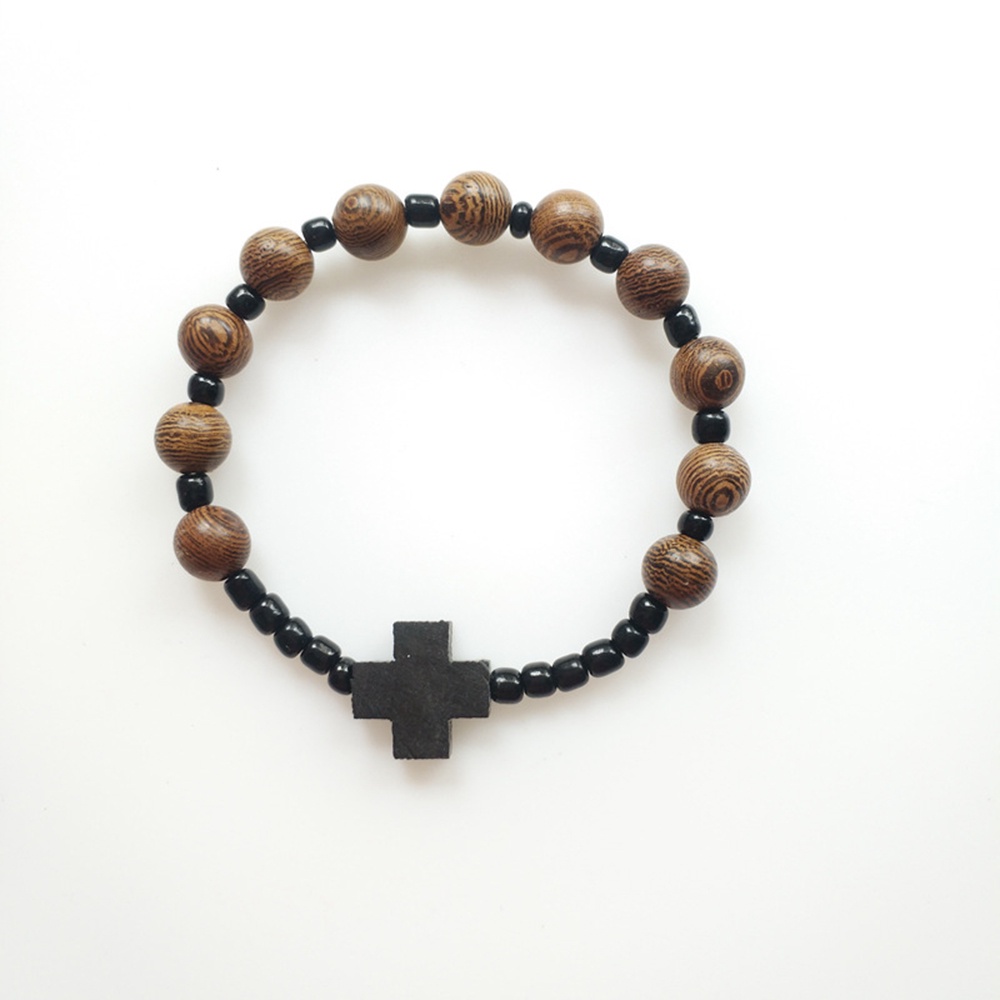 Vòng Tay Chuỗi Hạt Gỗ Mun Hình Thánh Giá Unisex