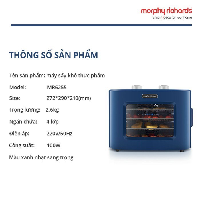 Máy sấy thực phẩm thương hiêu hiệu cao cấp Morphy Richards - MR6255, công suất 400W